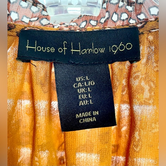 House of Harlow 1960 Boho Mini Dress - Sz Large - Mustard Brown - Floral- Ruffle - Picture 4 of 13